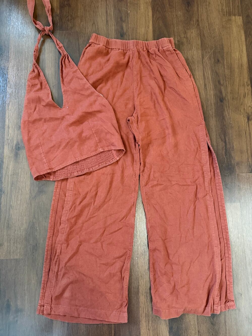 Abercrombie & Fitch Two Piece Linen Set Burnt Orange Sz M Boho Beachy Vacation